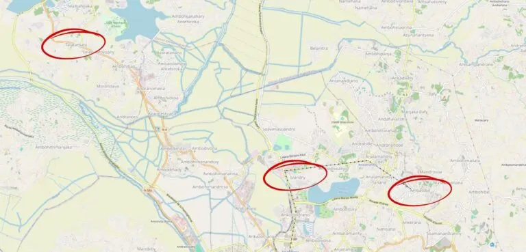 Carte des quartiers résidentiels d'Antananarivo : Ivandry, Ambatobe et Talatamaty.